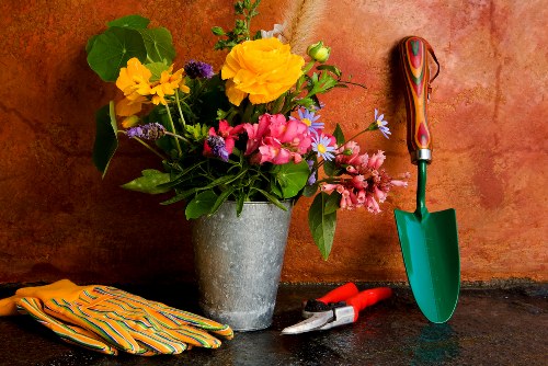 Gardener planting seasonal flowers in Covent Garden